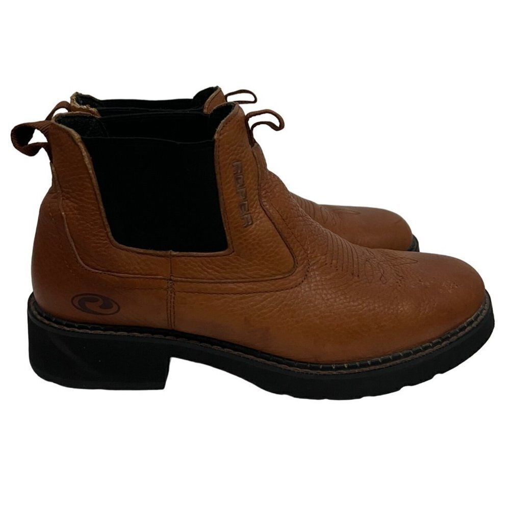 Roper Mens Brown Leather Lucas Ankle Boots US 10.5 Pull On Non Slip Comfort New - Picture 8 of 14